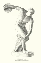Antike griechische Statue eines Diskuswerfers beim Wurf