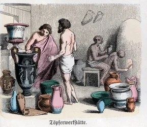 Alte Geschichte. Griechenland. Töpferwerkstatt, Herstellung von Amphoren. ...