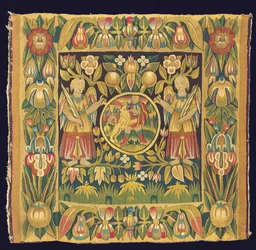 Biblisches Wandteppich-Panel, das Samson und den Löwen darstellt, möglicherweise 17. Jahrhundert, Norddeutschland, Schleswig-Holstein oder Hamburg