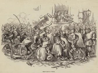 Brotunruhen in Stettin, Deutschland, 24. April 1847 (Gravur)