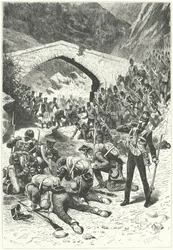 Britische Soldaten nutzen eine Kampfpause, um bei der Schlacht von Talavera Wasser zu trinken