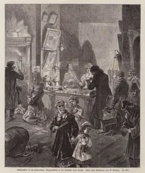 Kerzenverkauf im Vorraum einer Kirche in St. Petersburg, Russland, zu Weihnachten