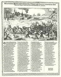 Karikatur, die Jesuiten zeigt, die 1620 zu Beginn des Dreißigjährigen Krieges aus Böhmen und Ungarn vertrieben wurden