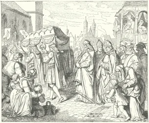 Karl IV. von Böhmen folgt dem Trauerzug von Günther von Schwarzburg, König von Deutschland