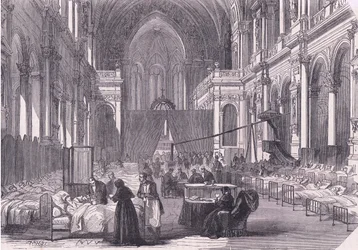 Kirche in Paris, in ein Krankenhaus umgewandelt, Cassells Geschichte des Krieges zwischen Frankreich und Deutschland, veröffentlicht von Cassell and Company Limited, ca. 1890