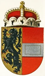 Wappen von Salzburg, mit einer Fürstenmütze auf dem Schild, ca. 1898