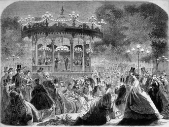 Konzert am Musikpavillon der Champs-Elysées, deutsche Gravur um 1861