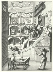 Dänischer Astronom Tycho Brahes Wandquadrant in seinem Observatorium in Uraniborg, Hven, Dänemark