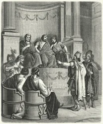 Gesandte von Eumenes II. von Pergamon vor dem Römischen Senat (Gravur)