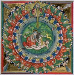 Faksimile-Kopie von Genesis 2:22 Gott erschuf Eva, aus der Nürnberger Bibel (Biblia Sacra Germanaica)