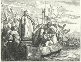 Friedrich Barbarossa und sein Heer überqueren den Bosporus im Dritten Kreuzzug