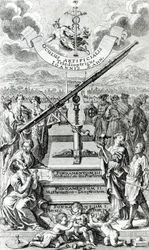 Frontispiz zu Oculus Artificialis Teledioptricus Sive Telescopium von Johann Zahn, 2. Ausgabe veröffentlicht 1702
