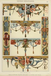 Deutsche Renaissance, Wandmalerei, plastischer Schmuck in Stein und Holz