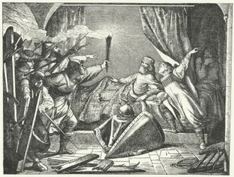 Hartmann von Siebenich verkleidet als Friedrich Barbarossa, um dem Kaiser die Flucht aus Susa, Italien zu ermöglichen