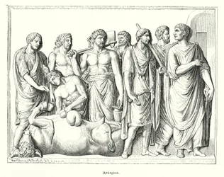 Haruspex, antiker römischer Priester, der die Eingeweide geopferter Tiere untersuchte, um die Zukunft vorherzusagen