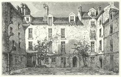 Haus des französischen Dramatikers Jean Racine in der Rue du Marais in Paris (Stich)