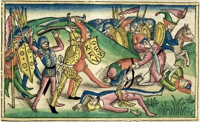 Krieg zwischen Asa und Baesa, aus der Nürnberger Bibel (Biblia Sacra Germanaica)