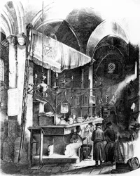 Innenansicht der Altneuschule (Alt-Neue Synagoge), Prag, 1852