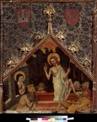 Die Auferstehung. Gemälde auf Holz der deutschen Schule des 15. Jahrhunderts. Puschkin-Museum, Moskau