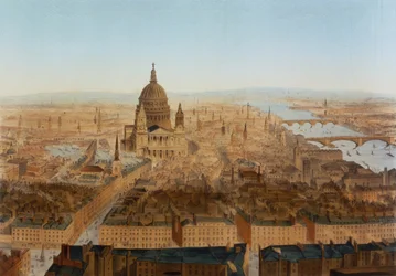 London: Vogelperspektive auf St. Pauls und die Themse, veröffentlicht von Carl Martin