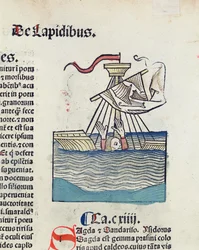 Mann in einem schiffbrüchigen Boot, Illustration aus Hortus Sanitatis, 1491