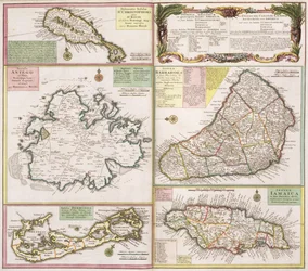 Karte der englischen Kolonien in der Karibik, veröffentlicht von Homanns Erben, Nürnberg, ca. 1750