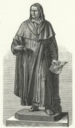 Denkmal für den deutschen Heiligen Albertus Magnus an seinem Geburtsort Lauingen, Bayern (Gravur)