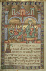 Ms. Czart. 1207, IV, fol.V v. Anbetung der Könige, aus dem Evangeliarium der Kathedrale von Plock, ca. 1075