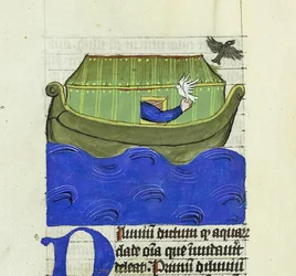 Noah lässt die Taube und den Raben frei, De Rerum Naturis - Rabanus Maurus, ca. 1425 (Gouache auf Pergament)
