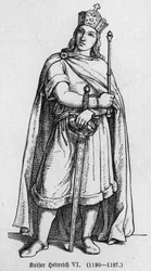 Porträt von Heinrich IV., bekannt als der Strenge oder der Grausame (1165-1197), König von Deutschland. Gravur in „Kaiser, König und Papst“ von Richard Roth