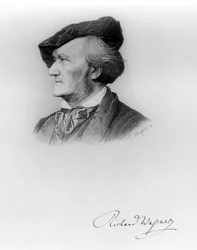 Porträt von Richard Wagner, deutscher Komponist, graviert von Robert Reyher