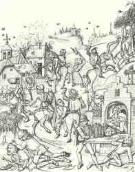 Verwüstung und Plünderung eines Dorfes