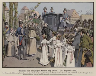 Rückkehr der preußischen Königsfamilie nach Berlin, 23. Dezember 1809 (Farblithografie)