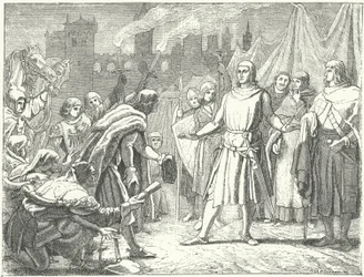 Rudolf von Habsburg, der neu gewählte König von Deutschland, wird vom Volk von Basel begrüßt