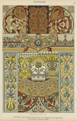 Russisch, Emaille, Majolika, Wand- und Deckenmalerei, lackiertes Holz