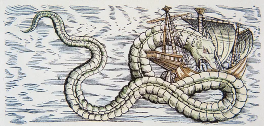 Seeschlange greift ein Schiff an