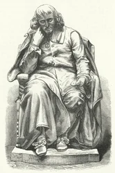 Statue des niederländischen Philosophen Baruch Spinoza in Den Haag (Stich)