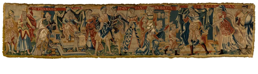 Wandteppich, der Moses darstellt, der die Krone des Pharaos niederwirft und bestraft wird, aus dem Rheinland