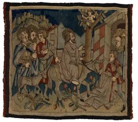 Wandteppichpanel mit Szenen aus der Passion von einem Antependium, aus dem Oberrheingebiet
