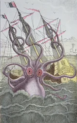 Der Kraken zieht ein Schiff in die Tiefe