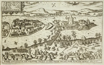 Die Stadt Tokay von den Türken zurückerobert durch Herr Schwendi im Jahr 1565, Illustration aus einem Buch über die osmanischen Feldzüge in Europa, graviert von Paul Furst (ca.1605-66)