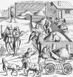 Die Metallgewinnung, nach einem Holzschnitt in Cosmographie Universelle von Munster, veröffentlicht 1552