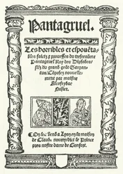 Die Titelseite der ältesten bekannten Ausgabe von Pantagruel, einem Roman von François Rabelais (Stich)