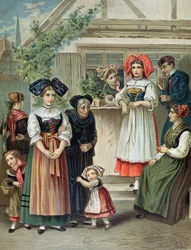 Traditionelle Kostüme der Region Straßburg, ca. 1870-80