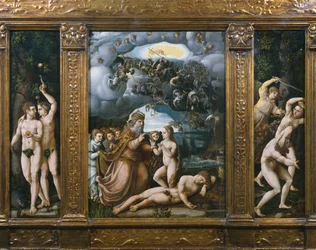 Triptychon der Schöpfung, Adam und Eva, Erschaffung Evas, Vertreibung aus dem Paradies