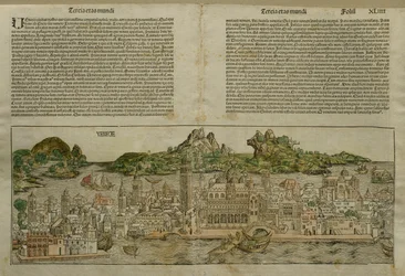 Ansicht von Venedig, Illustration aus dem Liber Chronicarum von Hartmann Schedel, veröffentlicht in Nürnberg, 1493