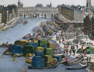 Ansicht des Weizenhafens und der Pont au Change flussaufwärts
