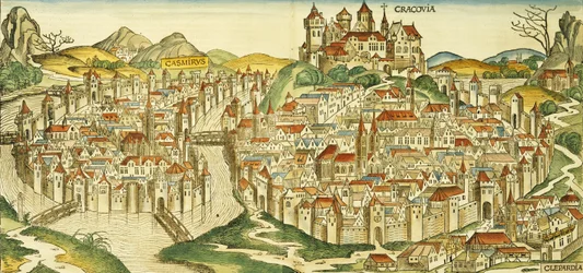 Ansicht der Stadt Krakau, aus der Nürnberger Chronik von Hartmann Schedel, 1493