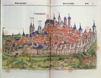 Ansicht der Stadt Nürnberg, aus der Nürnberger Chronik von Hartmann Schedel (1440-1514) 1493