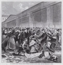 Frauen des Marktes von Les Halles befreien Mitglieder des Klerus aus der Gefangenschaft, Pariser Kommune